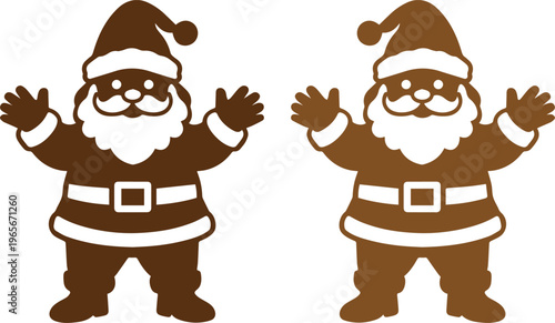 Festive Santa Claus vector illustration, two brown and white Christmas character designs, holiday season graphic resource, cheerful Father Christmas for winter celebrations and seasonal