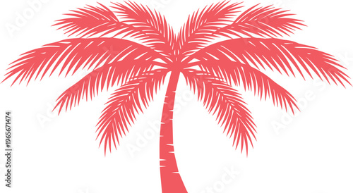 Vibrant coral pink palm tree vector illustration, tropical island vacation symbol, summer beach holiday graphic element, exotic plant design asset for travel and leisure themes.