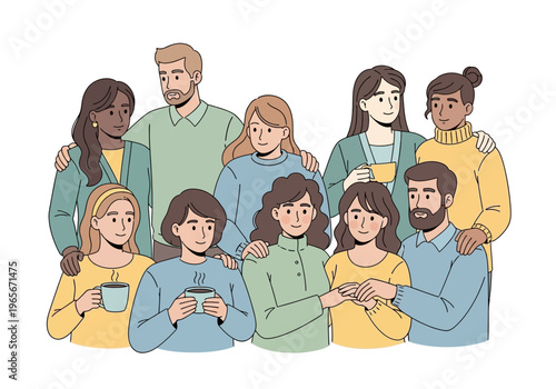 Diverse group of adults together smiling.