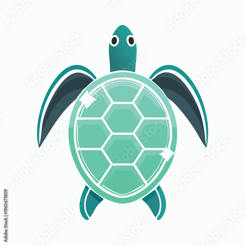 Charming flat design illustration of a gentle sea turtle with a patterned shell, perfect for marine life and environmental themes