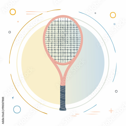 Tennis racket with abstract background and circles, sport equipment illustration