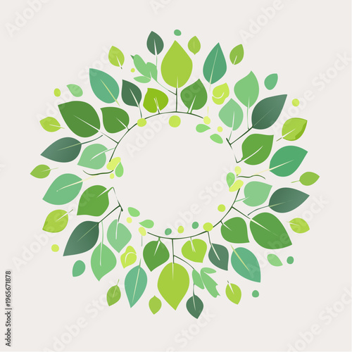 Beautiful circular wreath of green leaves forming a delicate nature-inspired frame