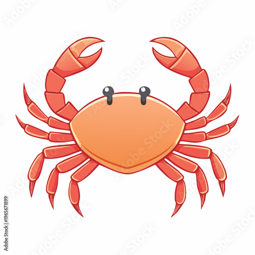 Charming cartoon illustration of a vibrant red crab with friendly eyes and prominent pincers, perfect for ocean-themed designs, educational materials, and summer projects