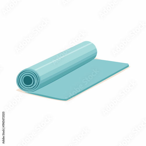 A vibrant light blue rolled yoga and exercise mat, perfect for mindful stretching, Pilates, and home fitness sessions