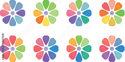 Colorful abstract floral patterns arranged in a grid formation