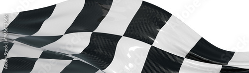 Close up of a wavy, checkered flag against a bright white background. Symbol of victory, speed, racing and competition.