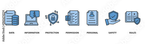 Data protection banner web icon vector illustration concept with icon of data, information, protection, permission, personal, safety and rules