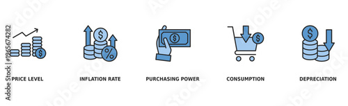 Inflation banner web icon vector illustration concept with icon of the price level, inflation rate, purchasing power, consumption, and depreciation
