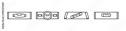Set of four line art illustrations of spirit levels showing different orientations