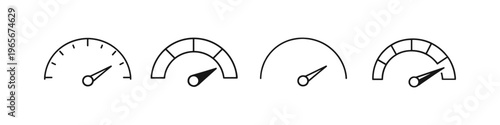 Set of four simple line art speedometers indicating different levels of performance