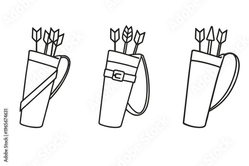 Three quivers with arrows, simple line art illustration for archery and hunting themes
