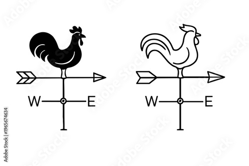 Rooster weather vane icons in black and white, indicating direction