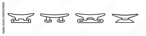 Collection of four different boat cleats in a simple line art style