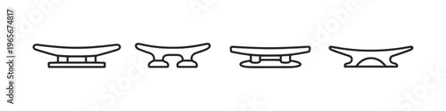 Collection of four different boat cleat icons in a simple line art style