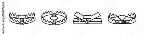 Collection of various animal traps and snares in a line drawing style
