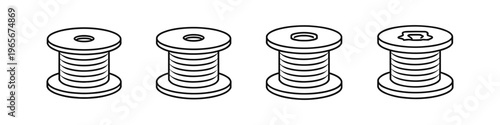 Set of four line art spools with different hole shapes and one with a knot