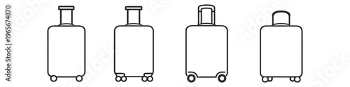 Collection of four stylized luggage icons with wheels and handles