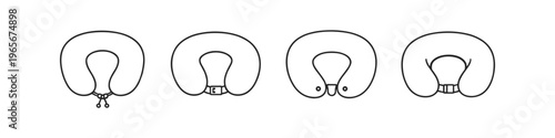 Collection of four different neck pillow designs with adjustable closures