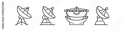 Collection of satellite dish icons representing communication and technology