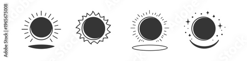 Collection of stylized sun and celestial body icons in a minimalist design