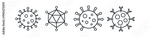 Set of stylized virus icons and antibody illustration