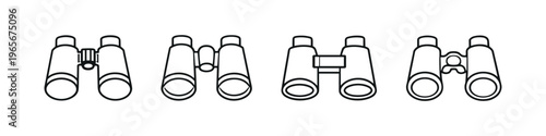 Different styles of binoculars in line art for various uses
