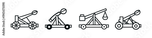Collection of four distinct siege weapon icons with a minimalist line art style