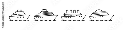 Collection of stylized cruise ship icons on a white background