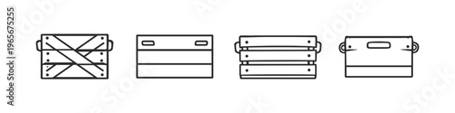 Collection of four distinct wooden crate outline icons with handles
