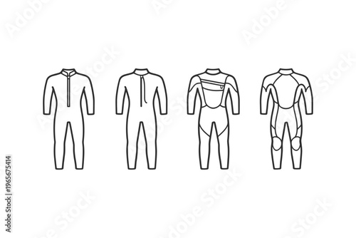 Different styles of wetsuits for various water sports and activities
