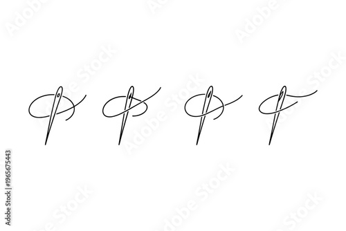Minimalist line art of a needle and thread showing different stitching patterns