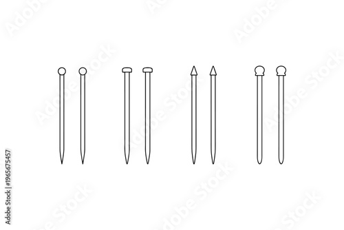 Collection of sewing needles with different decorative heads on white background
