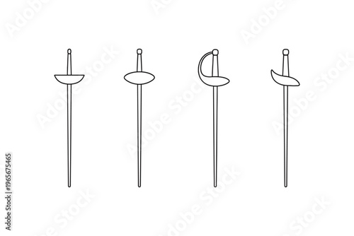 Four different fencing swords displayed in a line, simple outline illustration