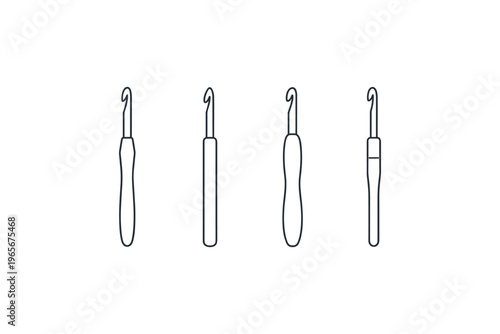 Set of four different crochet hooks in a clean line art style