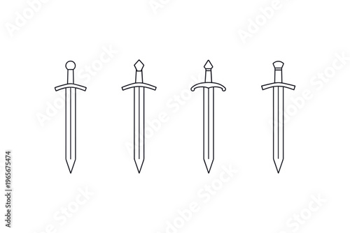 Set of four simple line art swords designed for various creative projects