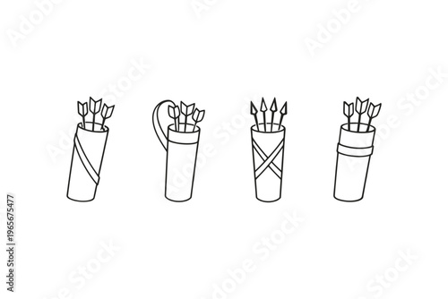 Collection of four hand-drawn quivers filled with arrows, presented in a line