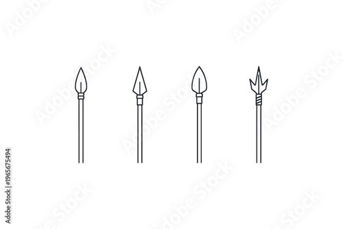 Collection of various spear designs in minimalist line art style