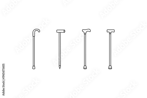 Collection of four distinct walking cane styles with simple line art design