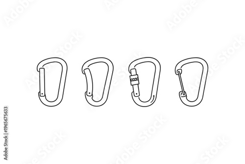 Collection of four carabiner outlines showing different locking mechanisms and shapes