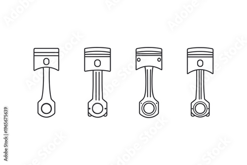 Set of four different piston and connecting rod illustrations on a white background