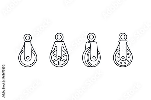 Collection of four different pulley systems in a simple line art style