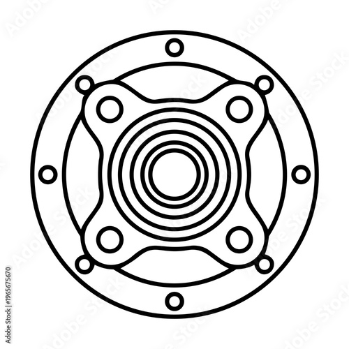 Car Wheel Hub and Bearing Assembly Line Art Vector Icon 