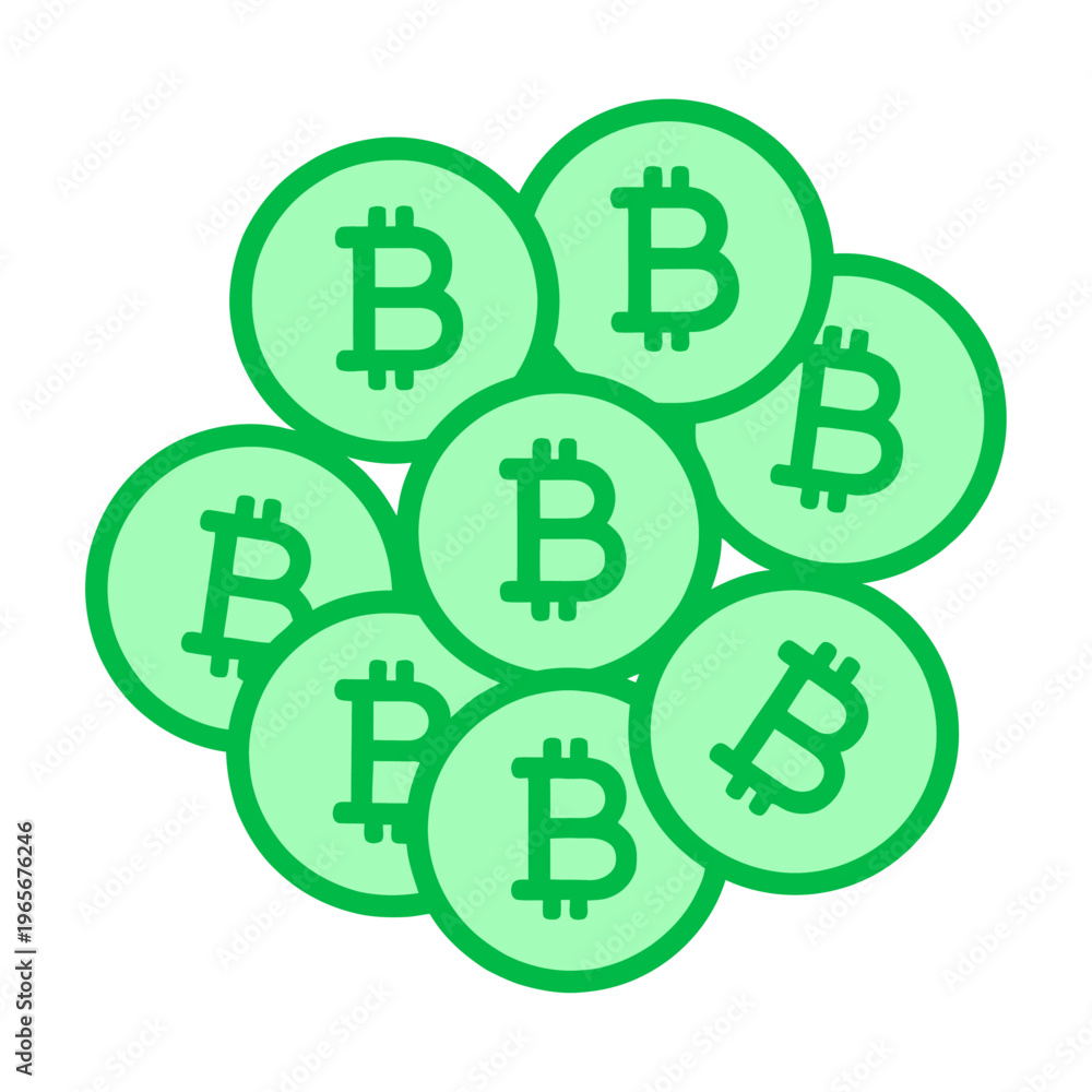 Obraz premium Green vector of multiple bitcoin coins stacked together in a circular cluster