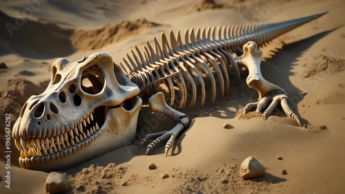 Ancient Skeleton Fossil Stretching Across Desert Landscape