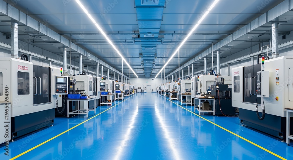 Fototapeta premium Modern industrial manufacturing facility with advanced machinery and bright lighting