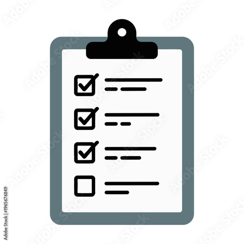 Clipboard with a vector checklist showing checked and unchecked items on a list