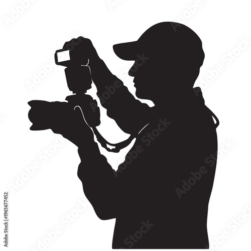 Professional Photographer Silhouette Standing and Holding Digital Camera for Photoshoot.