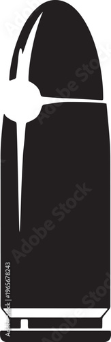Black bullet silhouette on white background