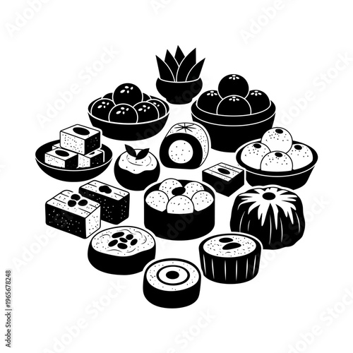Sushi, Japanese food, black and white vector, sushi rolls, maki isolated on White Background vector eps silhouette