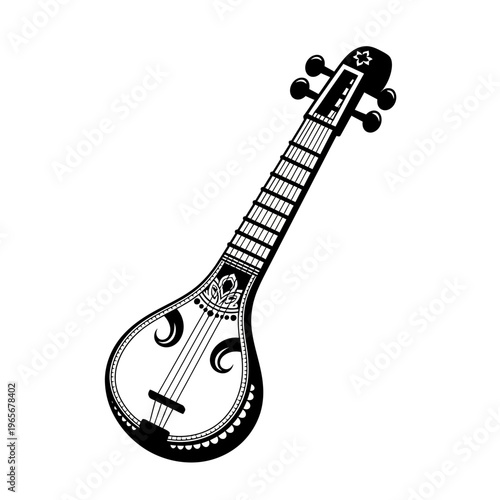 Banjo, music instrument, stringed, black and white, illustration, vector graphics isolated on White Background vector eps silhouette